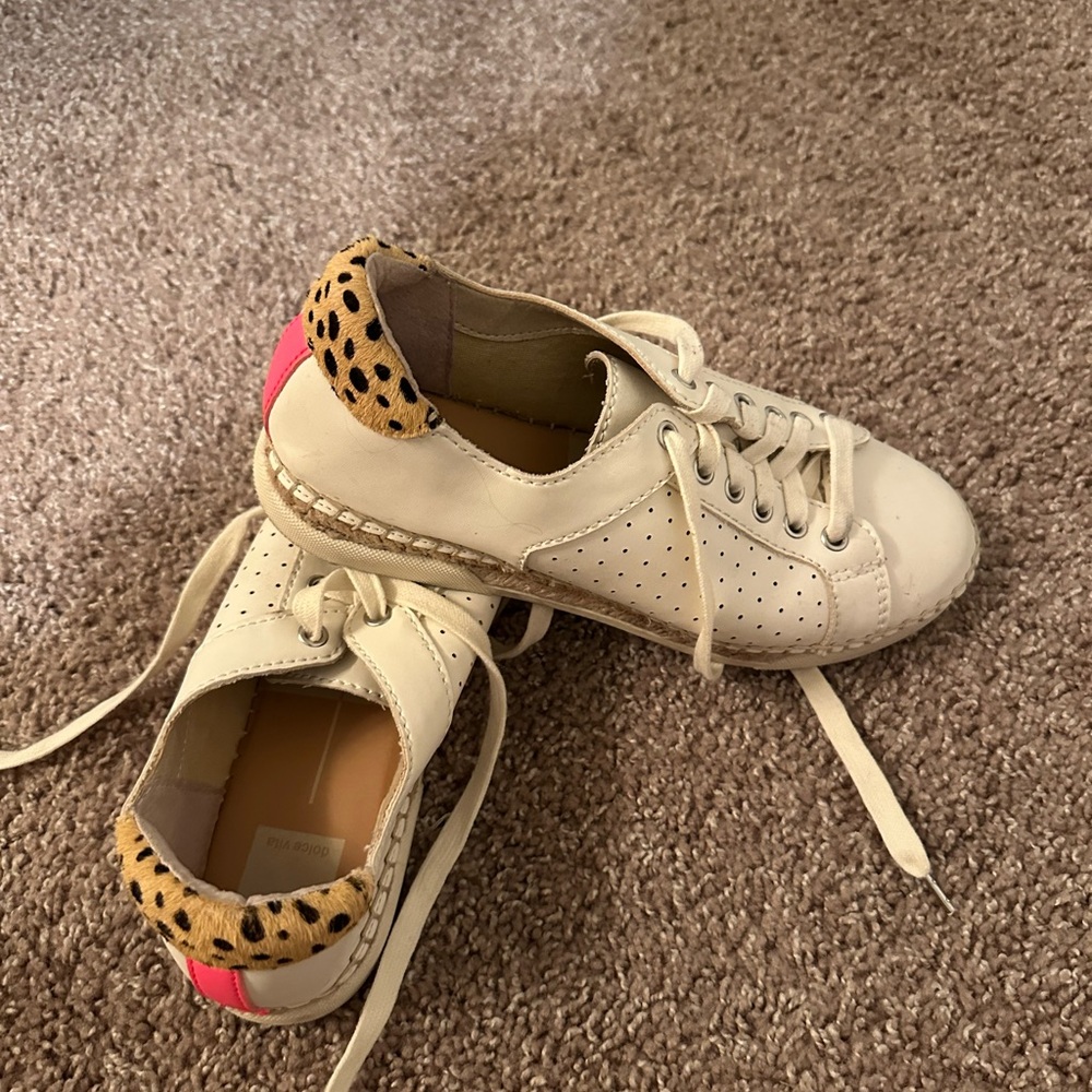 Dolce vita Cream Sneakers with Pink and Leopard Accents
